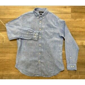 Banana Republic 100% Linen Mens M Blue Beach Casual Button Long Sleeve Shirt
